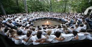 a group of people sitting around a fire