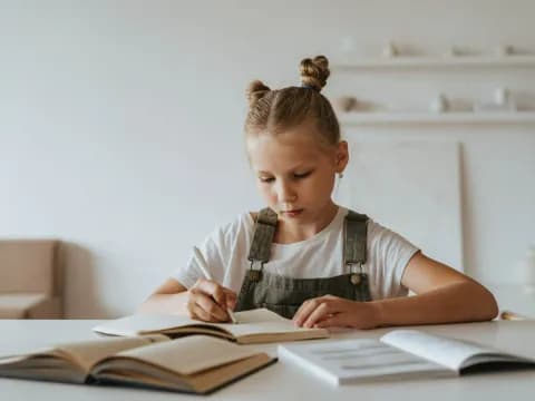 a young girl writing on a book