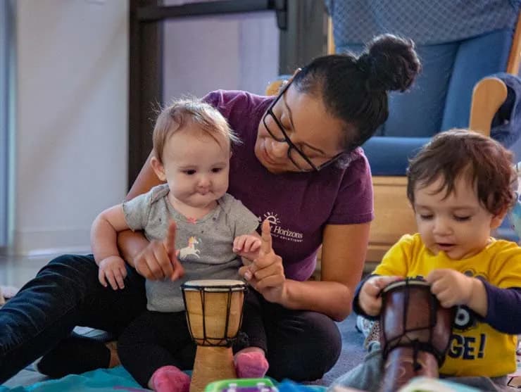 a person and two children