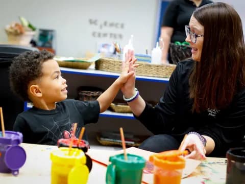 a person and a child painting