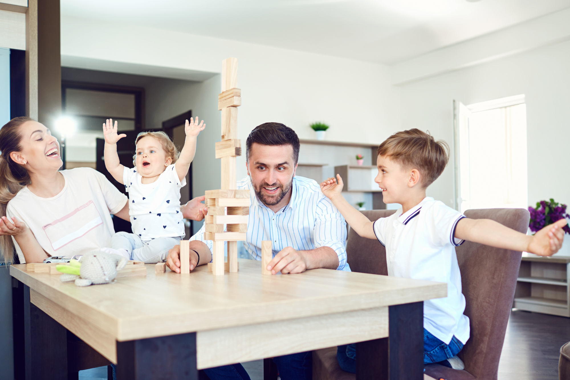 a family sitting around a table