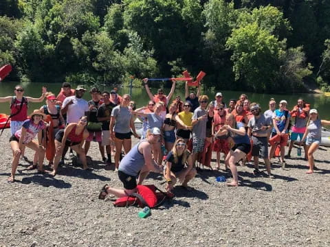 a group of people in a line