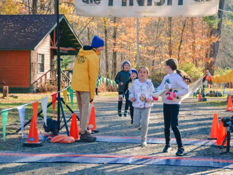 a group of people holding a flag