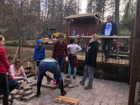 a group of people outside