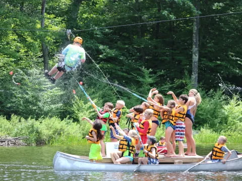 a group of people in a boat