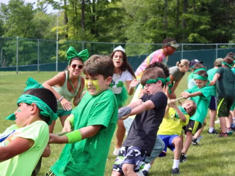 a group of people running