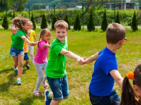 a group of children running