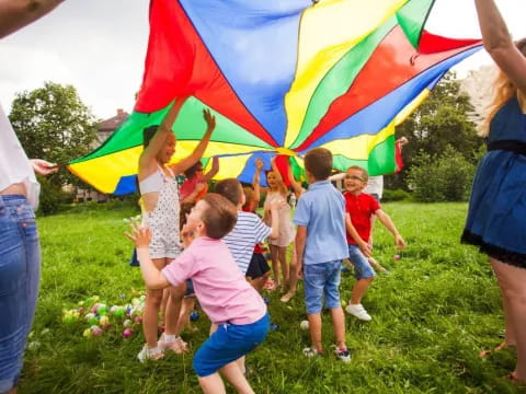 a group of people holding a flag