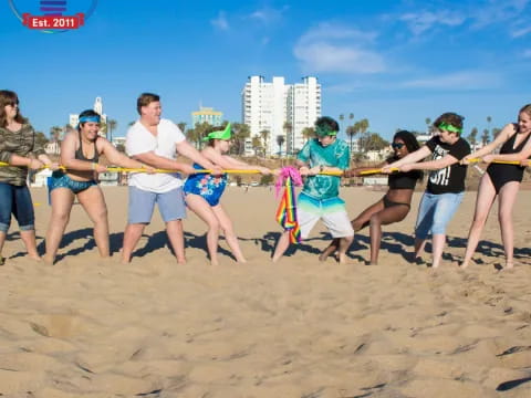 a group of people on a beach