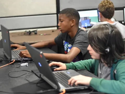 a group of people using laptops