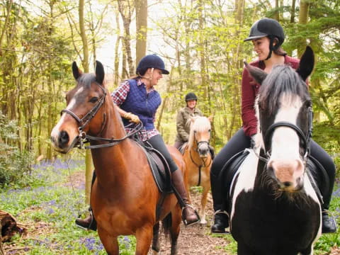 a group of people riding horses