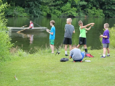 a group of people fishing
