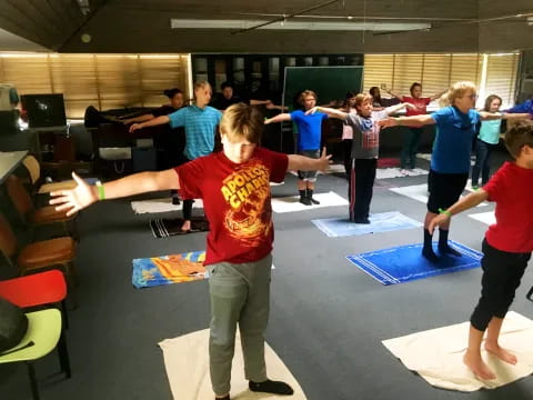 a group of people exercising