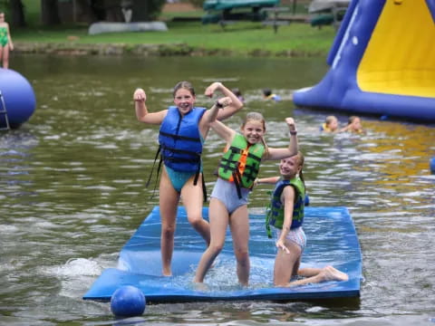 a group of people on a raft