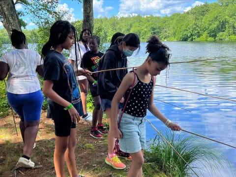a group of people fishing