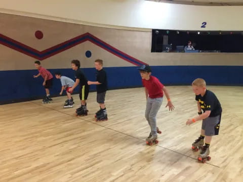 a group of people rollerblading