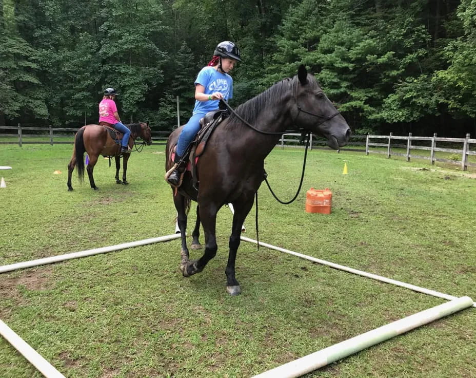 people riding horses in a field