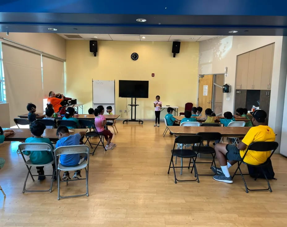 a group of people in a classroom