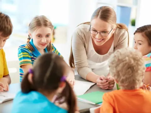 a person and several children