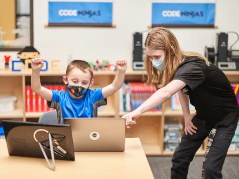 a person and a boy wearing masks