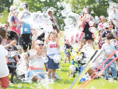 a group of people in a field