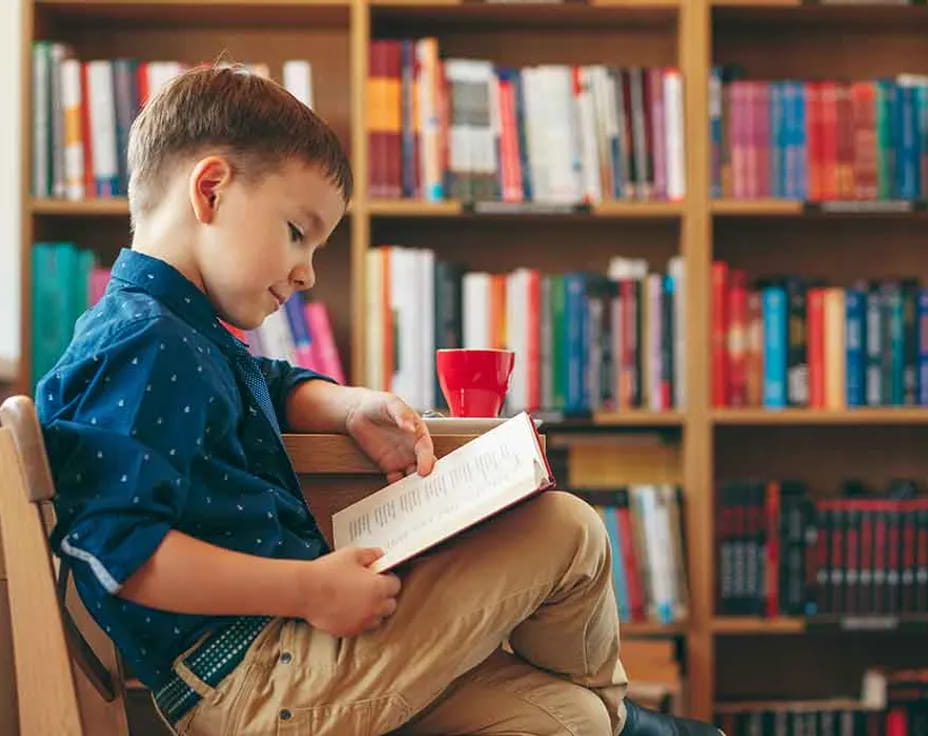a boy reading a book