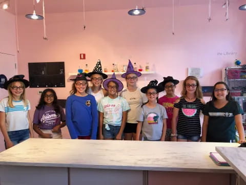 a group of people wearing hats