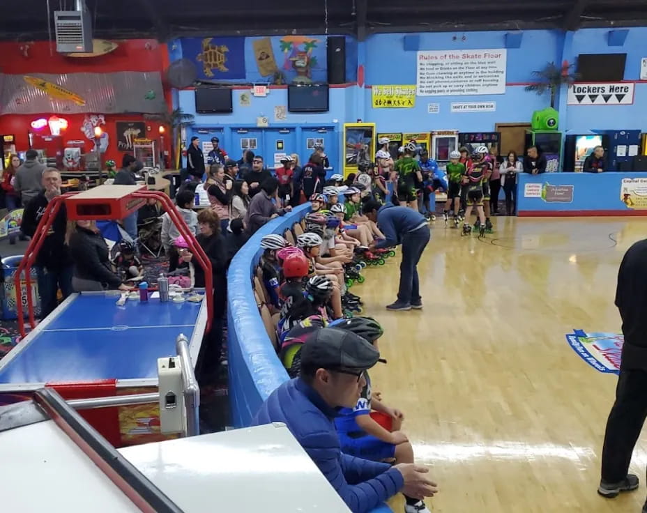 a group of people in a gym