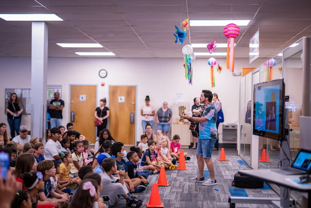 a group of people in a room