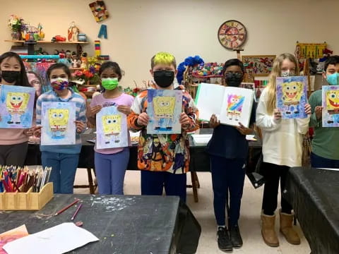 a group of children wearing masks