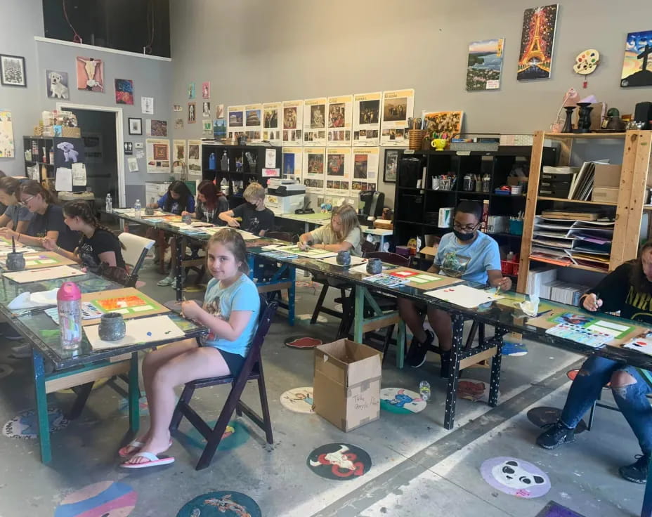 a group of people sitting at tables