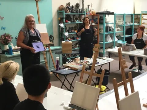 a group of people in a classroom