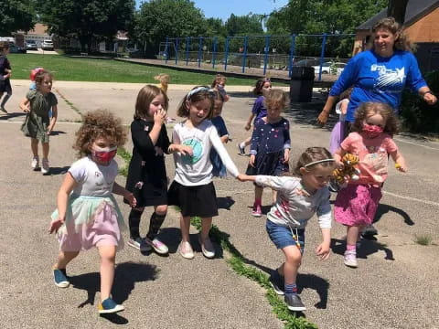 a group of children running