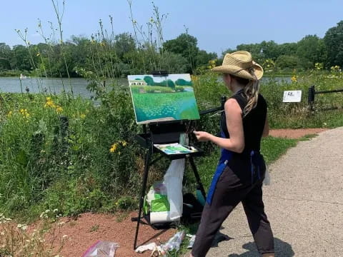 a person painting outside