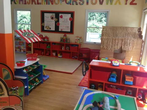 a room with toys and a table