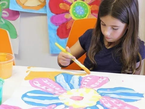 a girl painting on a table