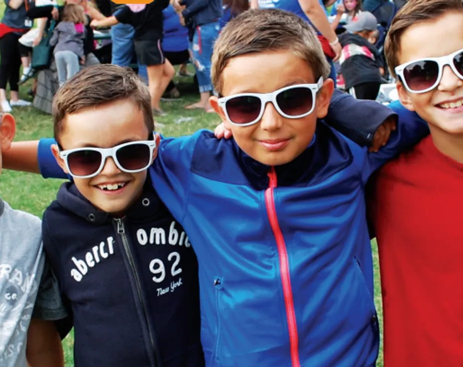 a group of boys wearing sunglasses