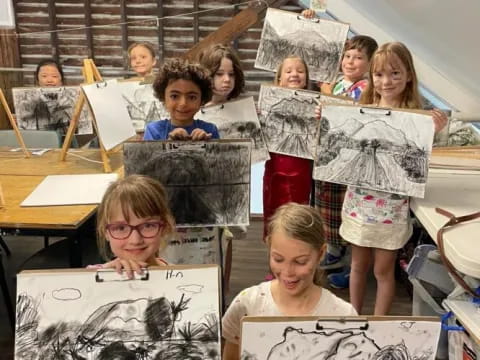 a group of children holding books