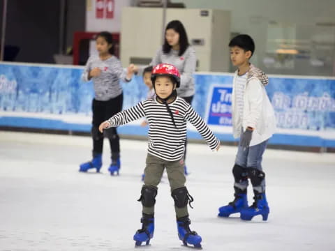 a group of people on ice skates