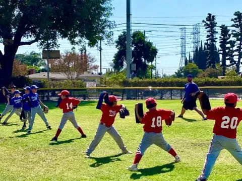 a group of kids playing baseball