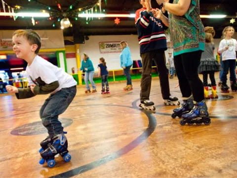 a group of kids on roller skates