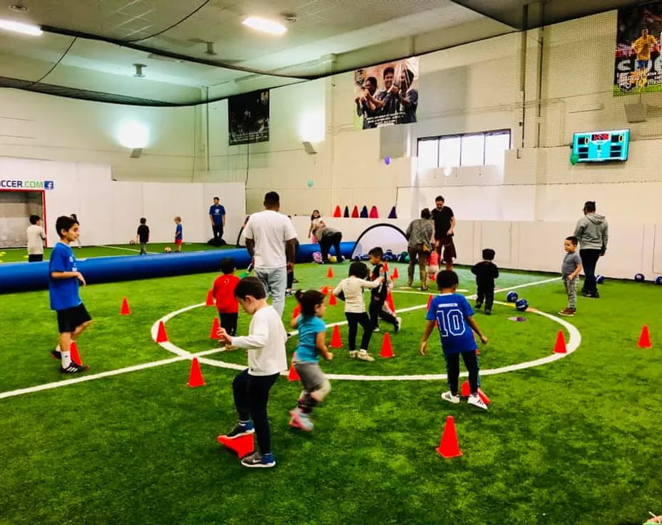 a group of people playing football