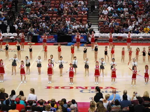 a group of people on a court
