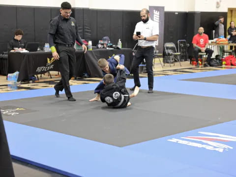 a group of people in a gym