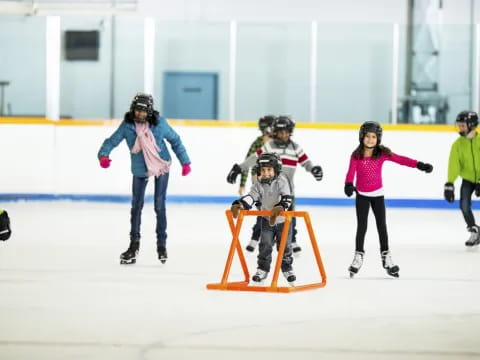 a group of people on an ice rink