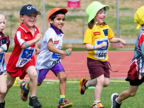 a group of kids running
