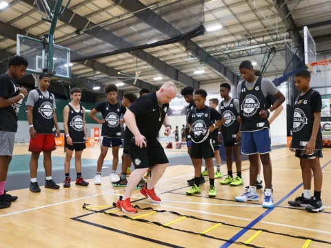 a group of people in a gym