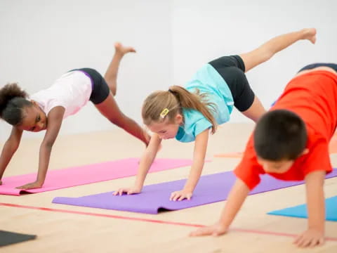 a group of people doing yoga