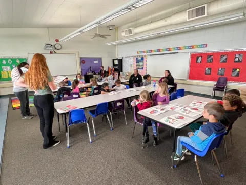 a group of people in a classroom