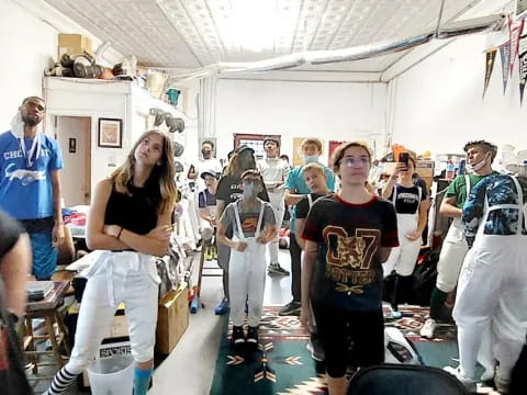 a group of people in a room